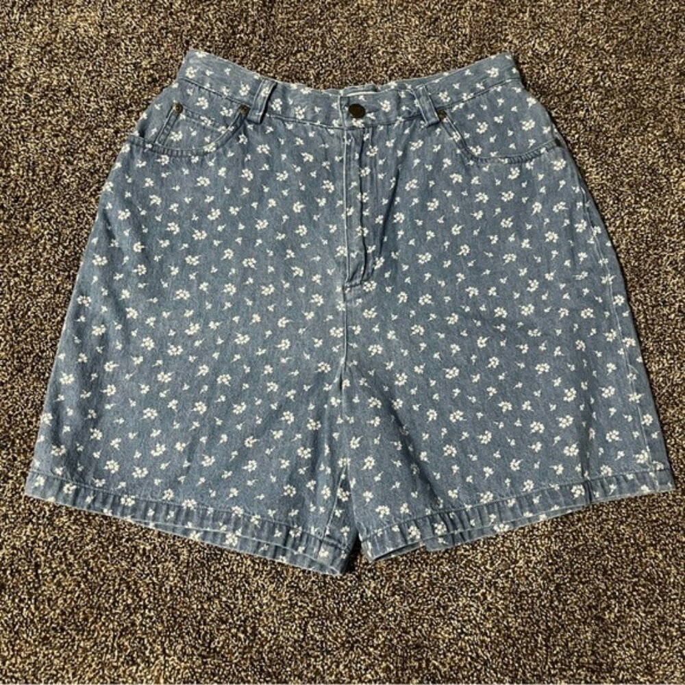 Vintage 90s Y2K Jones New York Sport blue denim white floral high waisted shorts